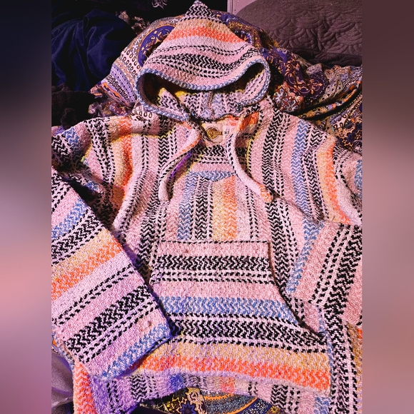 EARTH RAGZ Jacket Unisex Medium Mexican Style Blanket Pullover Rug Poncho Hoodie - Picture 1 of 5